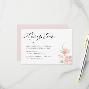 pink blush floral grey wedding reception card