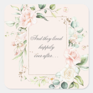 Pink Blush Floral Happily Ever After Square Sticker