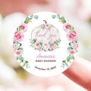 Pink Blush Floral Little Pumpkin Baby Shower Classic Round Sticker