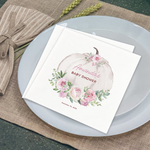 Pink Blush Floral Little Pumpkin Baby Shower Napkin
