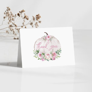 Pink Blush Floral Little Pumpkin Baby Shower Thank You Card