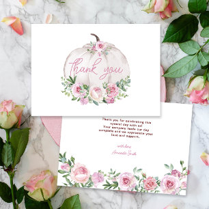 Pink Blush Floral Little Pumpkin Baby Shower Thank You Card