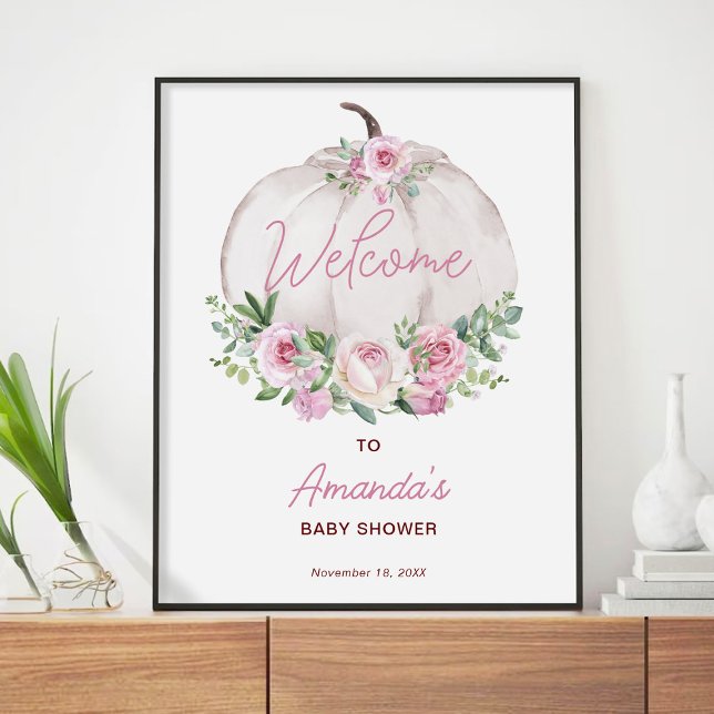 Pink Blush Floral Little Pumpkin Baby Welcome Sign (Creator Uploaded)