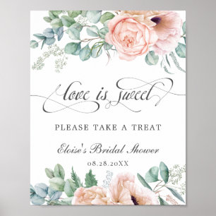 Pink Blush Floral Love is Sweet Take a Treat Sign