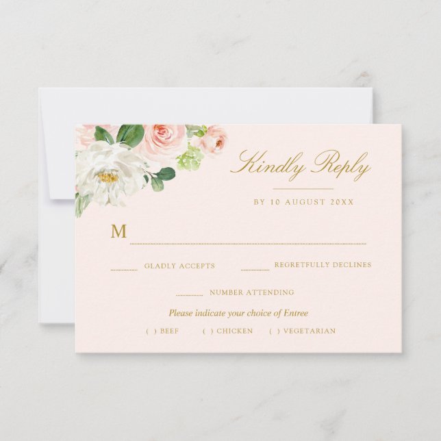 pink blush floral meal choice RSVP card (Front)