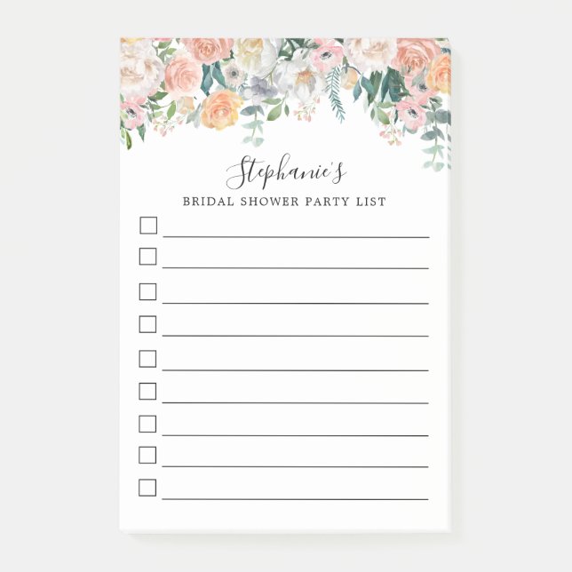 Pink Blush Floral Monogrammed Lined To-Do List  Post-it Notes (Front)