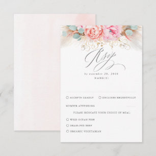 Pink Blush Floral Pampas Grass Wedding RSVP Card