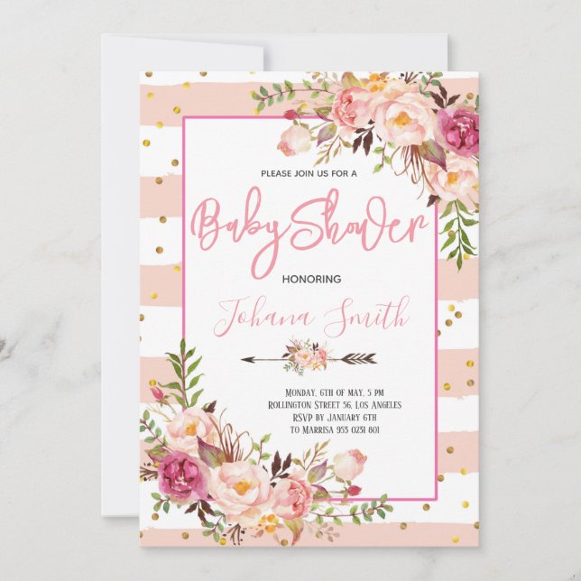 Pink Blush Floral Peony Baby Shower Invitation (Front)