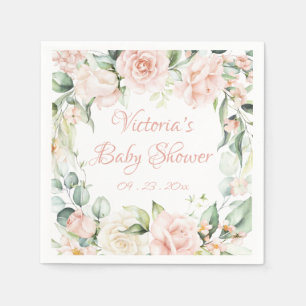 Pink Blush Floral Personalized Baby Shower  Napkin