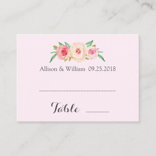 Pink Blush Floral Place Setting Cards (Front)