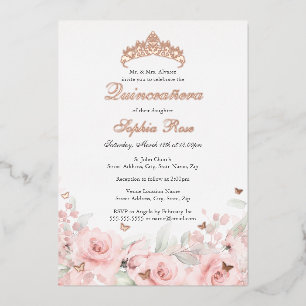 Pink Blush Floral Rose Gold Butterfly Quinceanera
