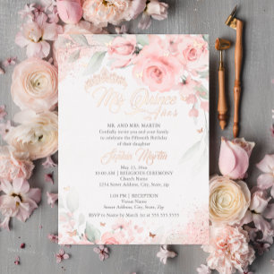 Pink Blush Floral Rose Gold Mis Quince Quinceanera