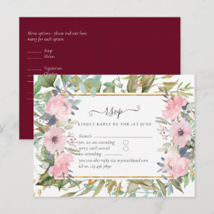Pink Blush Floral Sage Greenery Wedding RSVP Postcard