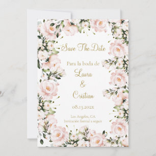 Pink blush floral save the date  invitation