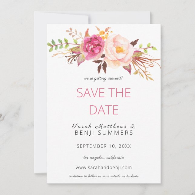 Pink Blush Floral Save the Date or Change Large Invitation (Front)