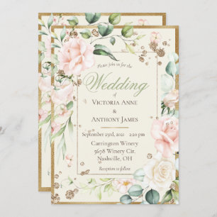 Pink Blush Floral Watercolor Wedding Invitation