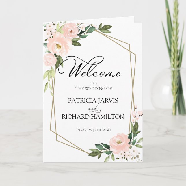 Pink Blush Floral Wedding Ceremony Program (Front)