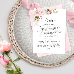 Pink, Blush Floral Wedding Details Reception Enclosure Card