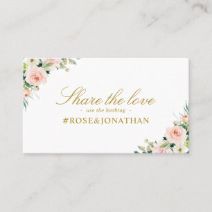 pink blush floral wedding hashtag card