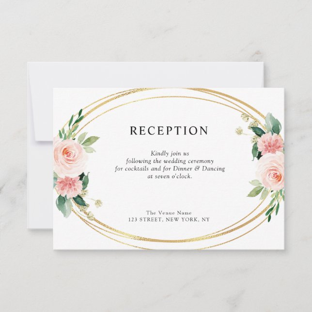 pink blush floral wedding reception card (Front)