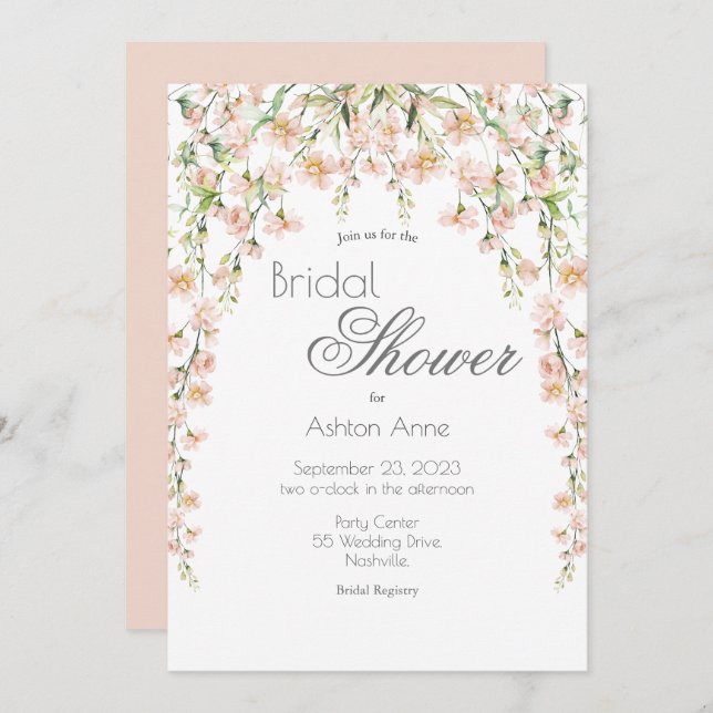 Pink Blush Floral Wildflowers Bridal Shower Invitation (Front/Back)