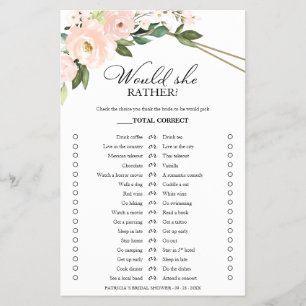 Pink Blush Floral Would She Rather Game Flyer