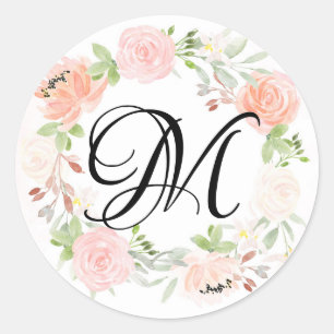 Pink Blush Floral Wreath Monogram Envelope Seal