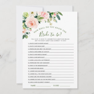 Pink Blush Flowers Bridal Shower Game Card