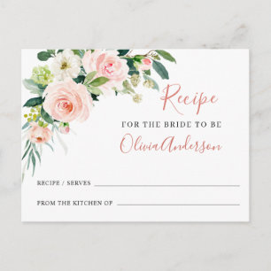 Pink Blush Flowers Bridal Shower Recipe Card