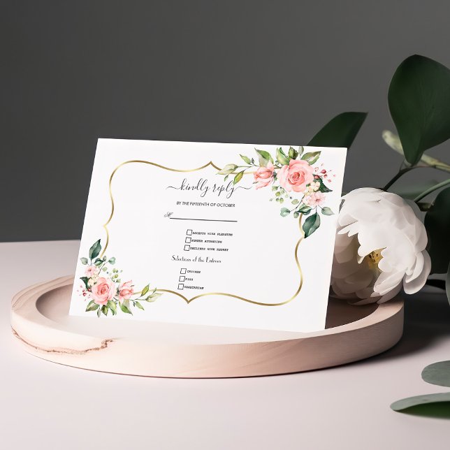 Pink Blush Flowers Calligraphy Wedding    RSVP Card (Creator Uploaded)