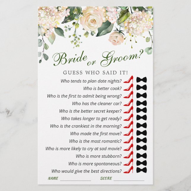Pink Blush Flowers Greenery Bridal Shower Game (Front)