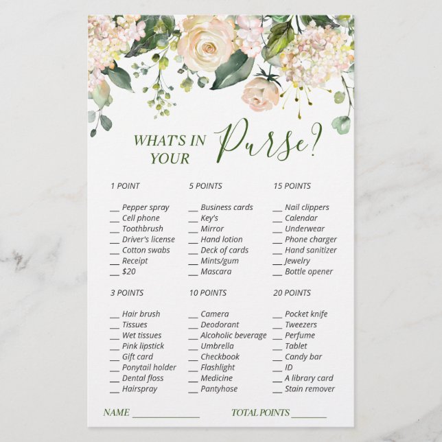 Pink Blush Flowers Greenery Bridal Shower Game (Front)