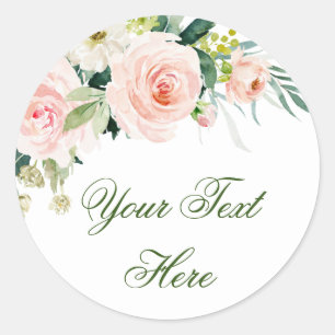 Pink Blush Flowers Greenery Floral Custom Classic Round Sticker