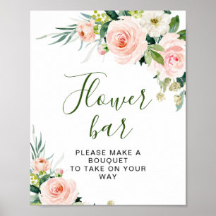 Pink Blush Flowers Greenery Floral Flower Bar Sign