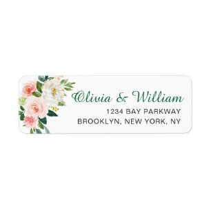 Pink Blush Flowers Greenery Floral Return Address Label