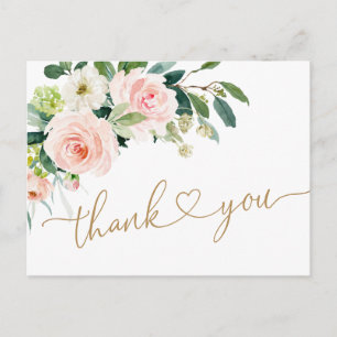 Pink Blush Flowers Greenery Floral Thank You Postcard