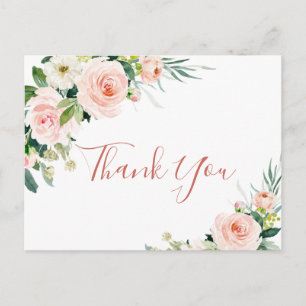 Pink Blush Flowers Greenery Floral Thank You Postcard