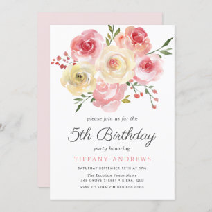 Pink Blush Flowers Kids Childrens Birthday Invite