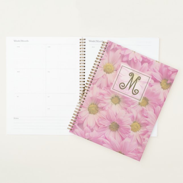 Pink Blush Flowers Monogram Pink Yellow White Planner (Display)