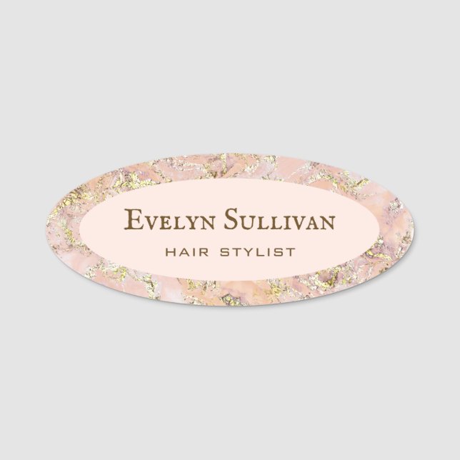 Pink Blush Fluid Marble Name Tag (Front)