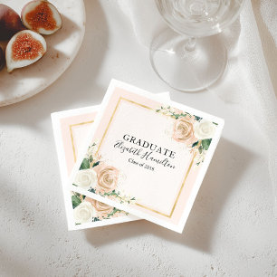 Pink Blush & Foil Gold Chic Floral Graduation Napkin