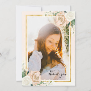 Pink Blush & Foil Gold Floral Graduation Thank You Card