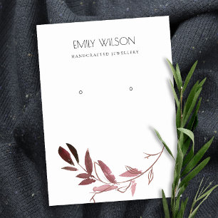 PINK BLUSH FOLIAGE WATERCOLOR EARRING DISPLAY LOGO BUSINESS CARD