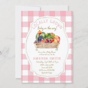 Pink Blush Fruits Veggies Gingham Baby Shower  Invitation