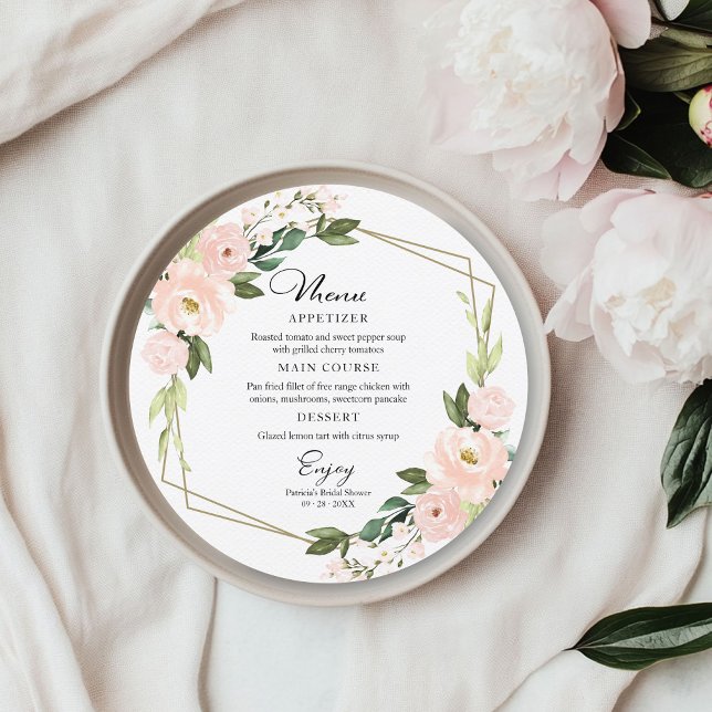 Pink Blush Geometric Bridal Shower Round Menu Invitation (Creator Uploaded)