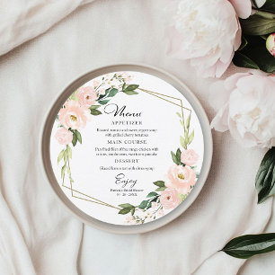 Pink Blush Geometric Round Bridal Shower Menu Card