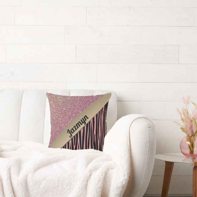 Pink Blush Glam Zebra Print Personalised Cushion (Couch)