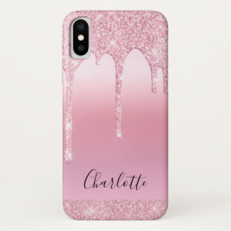 Pink Blush glitter drips name Monogram Case-Mate  iPhone X Case