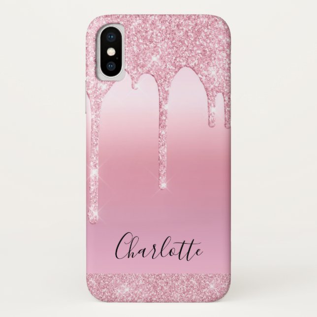 Pink Blush glitter drips name Monogram Case-Mate  iPhone Case (Back)