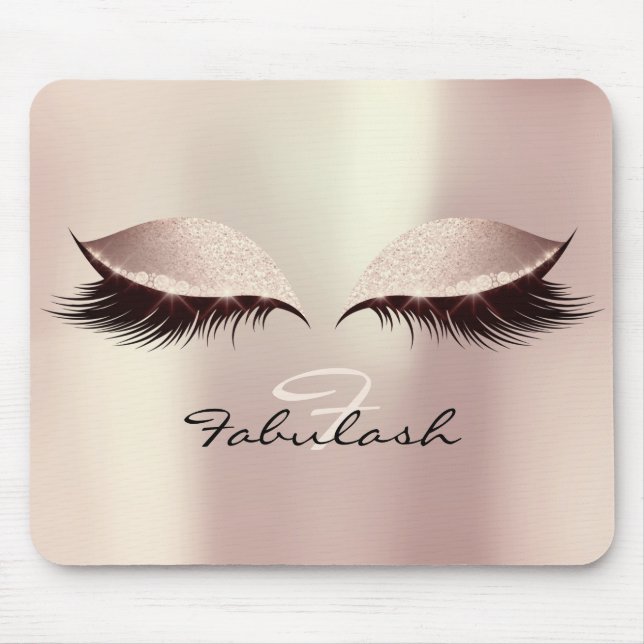 Pink Blush Glitter Monogram Beauty Lashes Makeup Mouse Pad (Front)